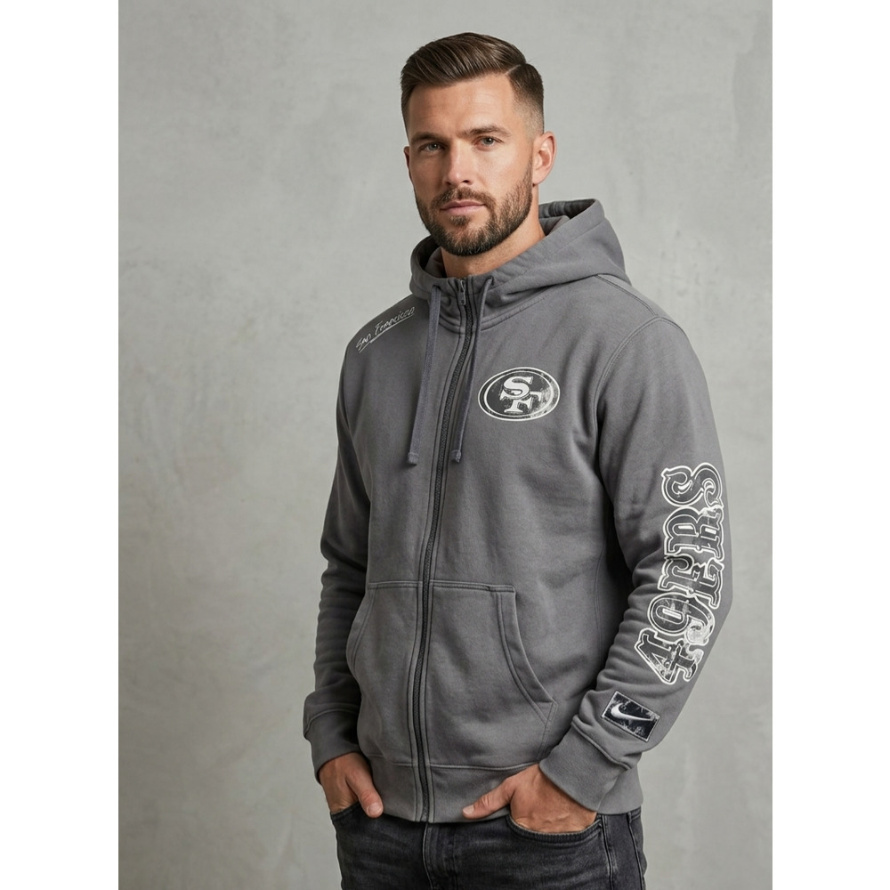 Nike San Francisco 49ers Full Zip Hoodie Gray Graphic‎ Spellout Size M